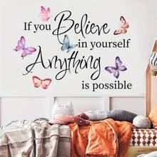 1/3 Stücke Schmetterling Wandaufkleber mit motivierender Beschriftung "Alles ist möglich" Aufkleber zum Abziehen und Aufkleben, Vinyl Kunst für Büro, Zuhause, Hintergrund Dekoration, ästhetisches Wandposter, Ornament - mehrfarbig - Übersicht 5