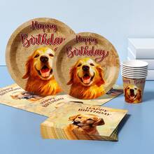 1 Set Dog Birthday Party Disposable Plates, Napkins, Cups, Serves 8 Guests, Suitable For Birthday, Wedding, Theme Party, Family Picnic - Multicolor - View 3