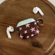 Minimalist Contrast Color Transparent Brown & Pink Star With Hanging Ring Earphone Case For AirPods Pro 2, Cute Apple 4 Minimalist 3 New 1/2 Generation Earphone Case For Women - Brown - View 11