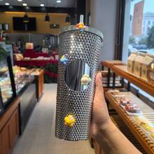 1pc/710ml Large Capacity Durian Themed Double-Layer Insulated Plastic Cup With Straw, Glow-In-The-Dark Rainbow Gradient Travel Mug - Suitable For Home, Office, Party, Travel, Car, Valentine's Day And Holiday Gifts - Multicolor - View 3