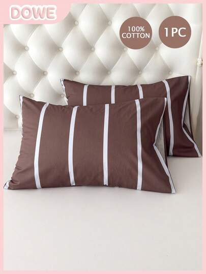 1pc 100% Cotton Pillowcase, Washed Cotton Pillowcase, Natural Texture, Soft Feel, Envelope Style Pillowcase, Suitable For Men, Women, Dorm, Bedroom Bedding, School Dormitory Decor, Minimalist Style