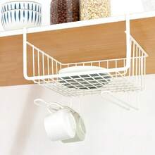 1PC Multi-Functional Kitchen Cabinet Storage Basket, Wall-Mounted Hanging Rack For Cabinets, No Drilling Required, Space-Saving And Organized - Brown - View 3