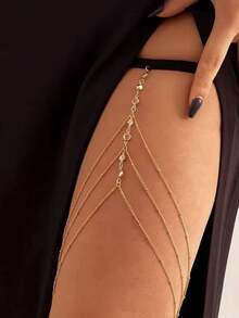 Women's Multi-Layer Sparkling Crystal Rhinestone Thigh Chain, Available In Gold And Silver, Creates Beach Vacation Vibe, Bridal Leg Jewelry, Costume Leg Accessory - Multicolor - View 5
