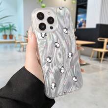 Funda de teléfono: 1 funda de moda y elegante con patrón de pingüino impreso y pintado, estilo de , imagen simple y linda, protección de cobertura total, funda de teléfono IMD de gasa de pluma con gran agujero, para iPhone 17 16 15 14 13 12 11 - Plateado - Ver 5