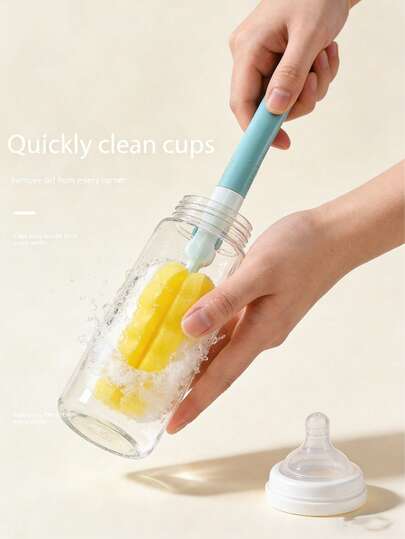 Long Handle Bottle Brush, Cup Brush With Hook, Cleaning Sponge Head Cup Brush, Cup Lid Crevice Brush, Kitchen Cleaning Brush, Groove Brush Suitable For Cleaning Baby Bottles, Water Cups, Mugs, Tumblers, Juicers, Wine Glasses, Daily Cleaning Essential
