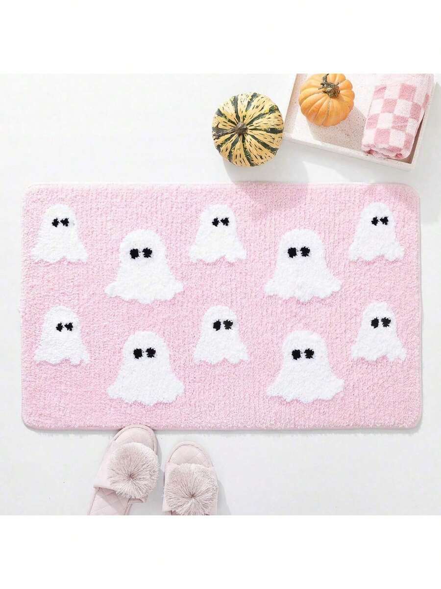 Tapis de bain d'Halloween Fantômes effrayants Décoration gothique de la maison Tapis noirs antidérapants, Cadeaux gothiques effrayants, Tapis de douche mignon pour la salle de bain, la chambre à coucher, la décoration de la maison - Rose bonbon - Voir 1