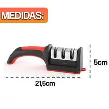 Afiador de Facas 3 em 1 Amolador De Cozinha Metal Ergonômico Antiderrapante 3 em 1 Profissional - Vermelho - Visão 4