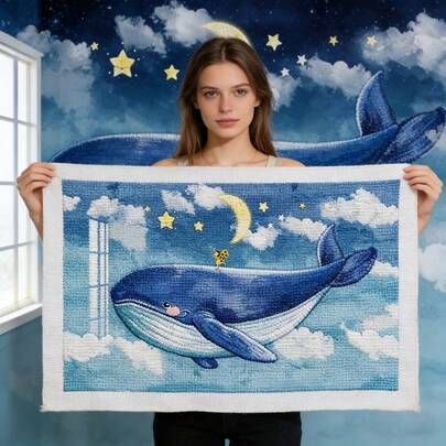 SNA 2026 New Style Cross Stitch Kits Flying Blue Whale Patterns Counted Cross Stitch Kits Printed Handmade Embroidery Needlework Diy Kit Crafts Embroidered Embroidery Kit Cross Stitch Kits Crochet Kit Punch Needle Kit Sewing Accessories Sewing Kit Embroidery Thread Craft Kit Stitch Stuff Sewing Patterns Crochet Craft Supplies Embroidery Kit Beginners Sewing Pattern