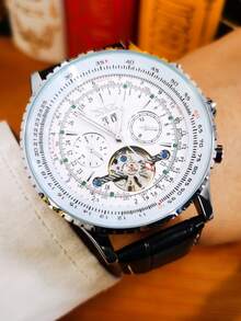 JARAGAR 1pc Men's Fashion Sports Automatic Mechanical Watch, Small Dial, Luminous Hands, Business Casual Men's Watch - White - View 2