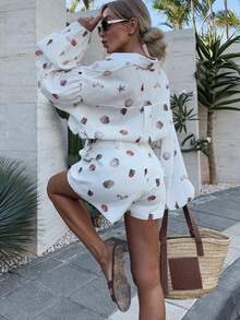 1 Set Shell Casual Front Button Pocket Women 2 Pieces Suit, Vacation & Daily Wear, Spring/Summer (The Belt Shown In The Image Is For Styling Purposes Only) - Multicolor - View 2