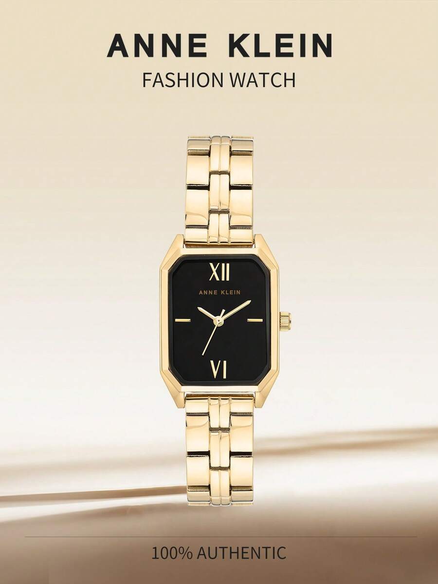 Anne Klein Women's Square Small Dial Watch, Fashionable And Casual Quartz Wristwatch, Steel Band Minimalist Square Quartz Watch, Travel Gift. - Gold - View 1