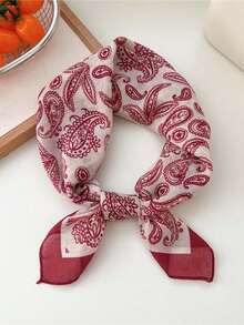 1pc 58X58CM Bandana Scarf, Women's Cashew Print Linen Headband, Neck Scarf, Suitable For Daily Use - S51155 Red - View 3
