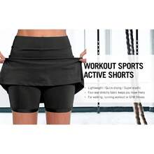 Women's 2‑In‑1 Yoga Skort – Choose Heather Grey Asymmetrical Skirt With Side Pocket, Orange Zip Pocket Sport Skort, Or Black Flat Skirt With Front Pleat & Boyshort Liner | Mid‑Rise Wide Waistband, Hidden Shorts For Coverage & Freedom Of Movement - màu đen - Xem 7