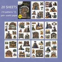 Serie de fiesta de medianoche - Estilo gótico oscuro, Libro de pegatinas de decoración para scrapbooking, 4 estilos, 20 hojas en total - Estilo 1 - Ver 14