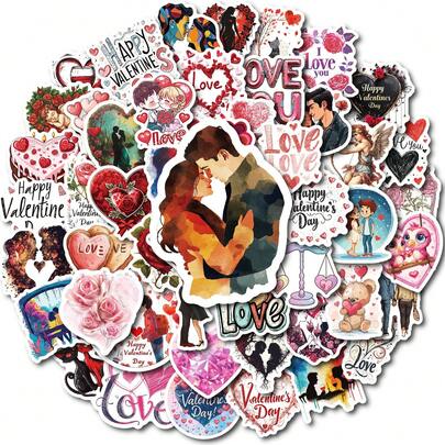 50张情人节贴纸，浪漫防水大包装贴纸，适合女孩、青少年和成人，也可用于生日派对装饰、剪贴簿、行李箱、手机壳等。