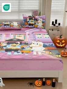 Bluey Halloween Digital Print Bedsheet, Bluey Bedding, Mattress Protector, Bed Cover, Fitted Sheet, Autumn Decor, Comfortable Home Textile, Breathable Anti-Pilling Mattress Protector, Soft Skin-Friendly Cartoon Pattern Bed Cover, Decorative - Multicolor - View 9