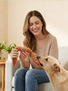 1pc Pet Plush Sound Toy, Dog Shaped Chew Toy, Durable Dog & Cat Teething Toy, Suitable For Self-Play And Training - Multicolor - View 6