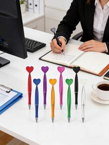 1/5/10支装可爱心形圆珠笔，黑色，书写流畅，儿童/学生/办公适用，时尚 - 愛心款 - 查看 3