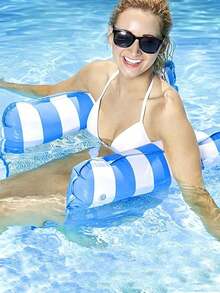 1 pieza Hamaca inflable plegable de doble uso con red, tumbona de ocio acuático, cama flotante inflable, accesorio de fiesta de piscina o playa de verano para adultos, regalo perfecto para relajarse en la piscina o la playa - Tablero flotante - Ver 5