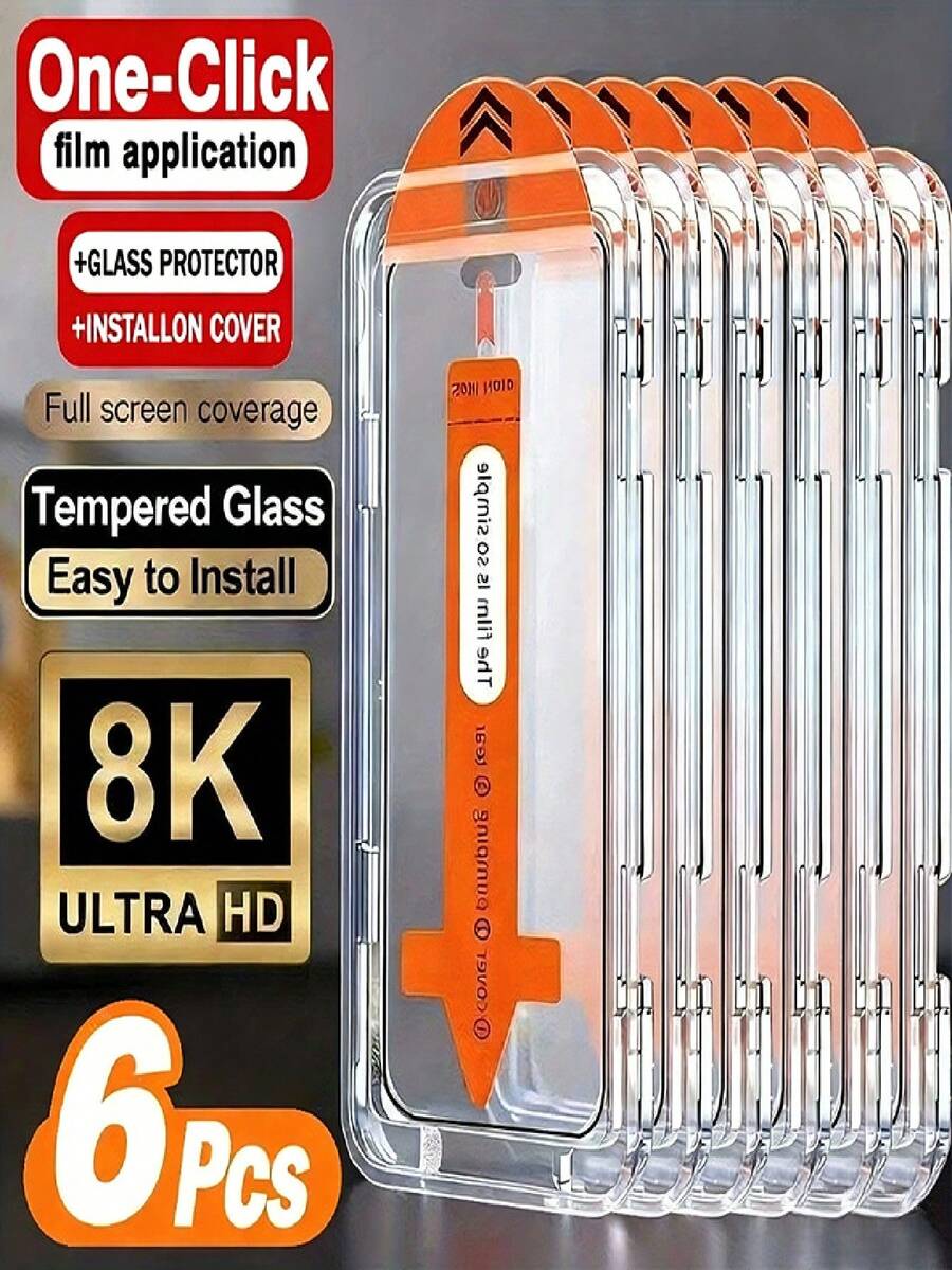Paquete de 6 protectores de pantalla de vidrio templado ultra claros compatibles con 17 Pro Max, 17 Air, 16 Pro Max, 17, 16, 15, 14, 13, 12, 11 Plus, Mini X, XS, XS Max, XR, 7P, 8P. Instalación automática anti-polvo, dureza 9H, fácil de instalar, anti-huellas dactilares, protección de pantalla HD clara. Esenciales para uso diario, oficina y hogar. Accesorios para teléfono a prueba de agua, a prueba de golpes, resistente a caídas y arañazos. - transparente - Ver 1