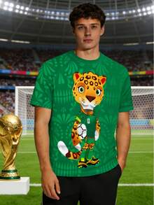 2026年世界杯吉祥物“Zayu”（代表墨西哥），透气圆领休闲球迷T恤 - 白色 - 查看 2