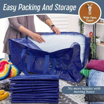 Extra-Large, Thickened Moving Bags (1/3/6 Packs), With Strong Zippers And Comfortable Handles; Sturdy And Durable Clothing Storage Bags/Suitcases; Suitable For University Supplies; Available In Blue And Black.