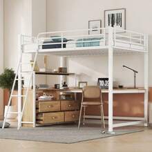 Hochbett, 140*200cm, Eisenrahmenbett, Practical Schubladen, Stylish L-Formiger Schreibtisch, Laminatdesign, Ohne Matratze, White - White - View 1