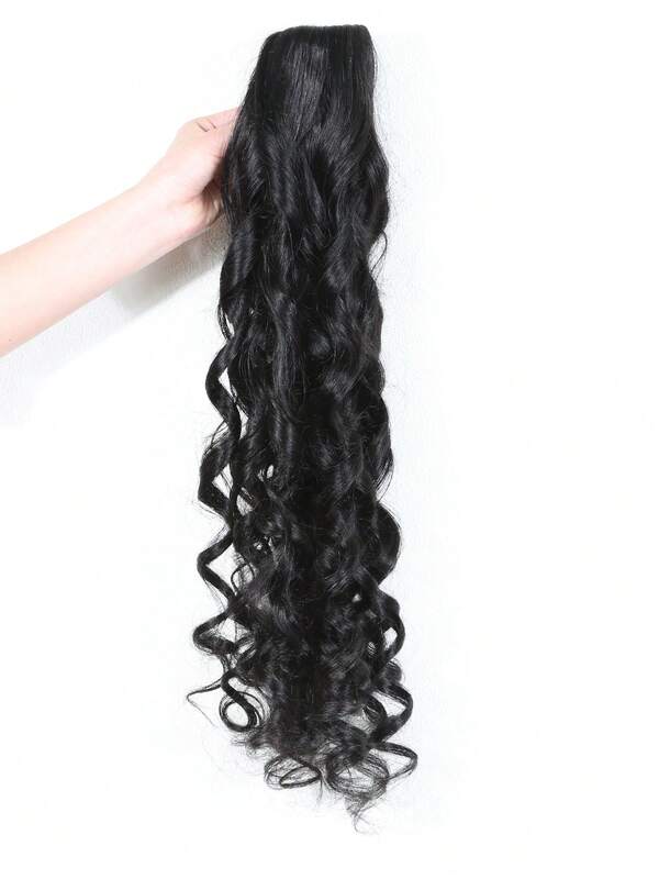 14" & 24" Human Hair Wavy Ponytail Clip-In Extensions, Elegant Wavy Ponytail Real Human Hair Clip-In Ponytail Extensions For Daily Use, Natural Black