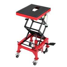 Gato hidráulico de elevación para Motocicleta, Capacidad de 350 Libras, Altura de elevación de 13.6-34.3 Pulgadas, Mesa de elevación de Tijera con Cubierta Ancha y Ruedas de Bloqueo para Motocicleta - Rojo - Ver 1