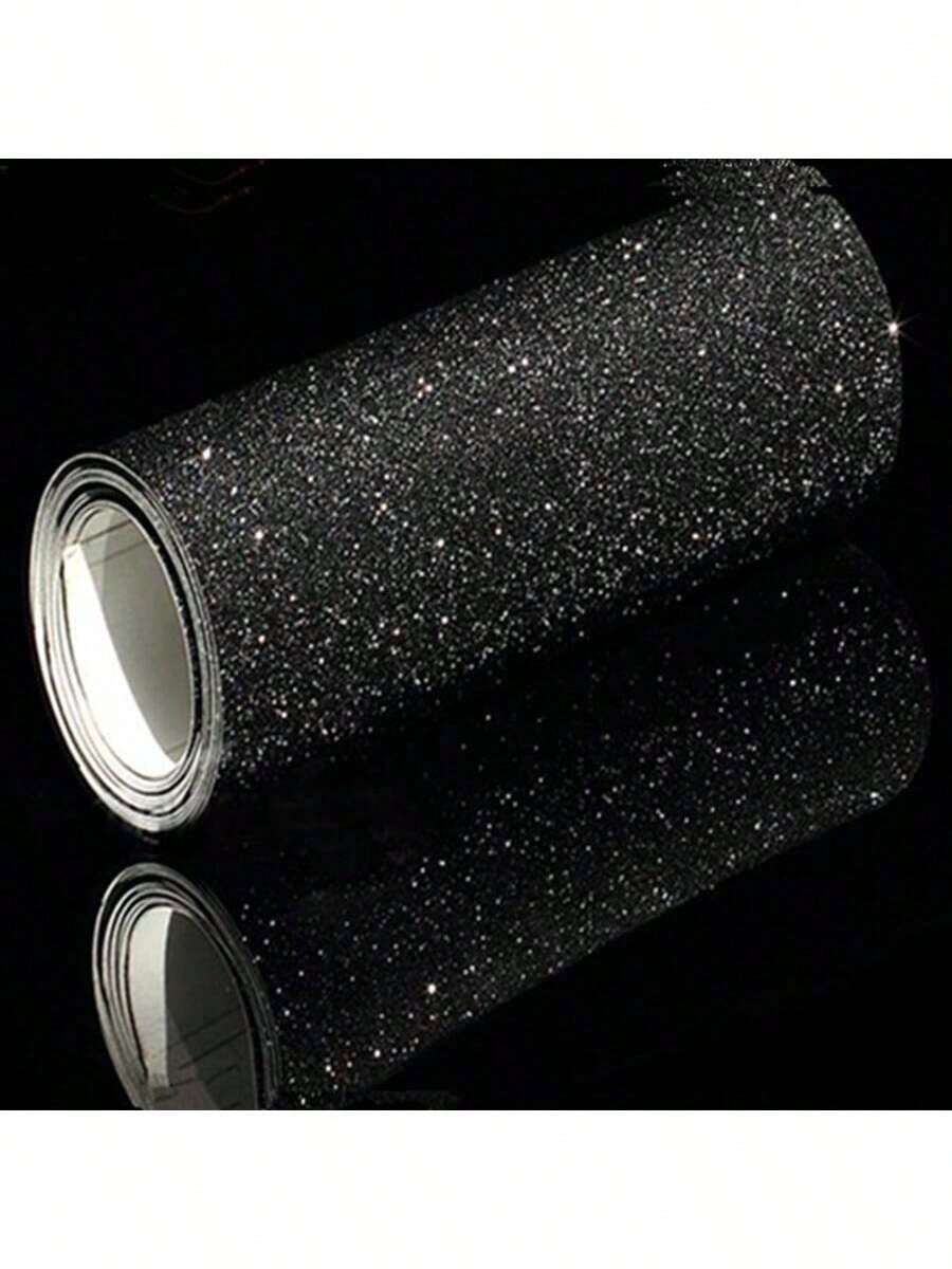 1pc Black Matte Glitter Vinyl Sticker - Matte Surface, Self-Adhesive Plastic Car Decal Sticker With Stripe Pattern, One-Time Use For Left Side Metal Surface Car Wrap Enhancement Film - One Size - View 1