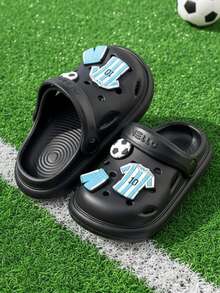 HAHABOBO Kids 3D Soccer Charms Clogs, Black Back Strap EVA Breathable Slide Sandals - Black - View 4