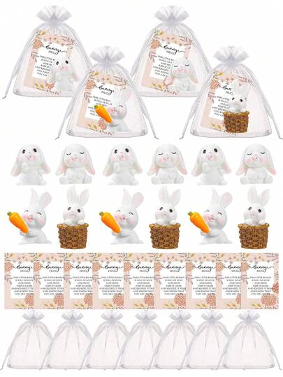 12/3pcs Easter Party Gift Set, Includes Mini Bunnies, Encouragement Cards, 10*15cm Bags, Favors, Decorative Accents, Suitable For Birthday Parties, Themed Events, Easter Gifts, Wedding Favors