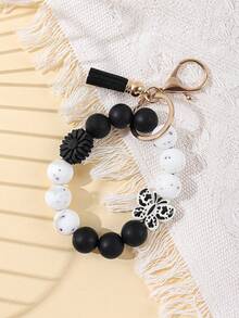 1个多巴胺硅胶珠手链钥匙扣，花朵/蝴蝶吊坠设计，可爱吸睛，非常适合春夏出行 - 彩色 - 查看 14