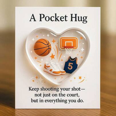 1pc 2026 Bestseller Acrylic Ball Sports Heart Pocket Hug Card, Perfect Gift, Holiday Gift, Birthday Gift, Interesting Gift, Valentine's Day Gift