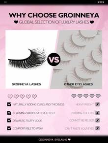 GROINNEYA 新款 6 对卡通假睫毛，打造湿润妆效，漫画风格，动漫风格，自然妆感，交叉纤长款，柔软仿貂毛，时尚浓密，条状假睫毛，适合节日、庆典、派对等场合，可重复使用，延长睫毛。 - 漫畫款濕睫毛 - 查看 6