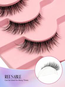 Asiteo 7对半条式自然猫眼假睫毛，透明梗，蓬松柔软仿貂毛假睫毛，适合日常佩戴、派对、情人节妆容 - 半眼交叉款 - 查看 5