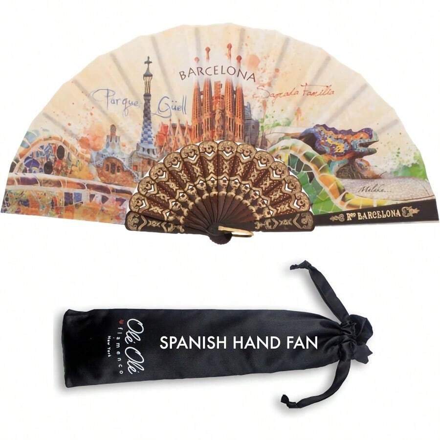 Abanico de mano español plegable hecho a mano abanico de mano Sevilla recuerdo baile flamenco decoración de verano - Barcelona Sin Cordones - Ver 1
