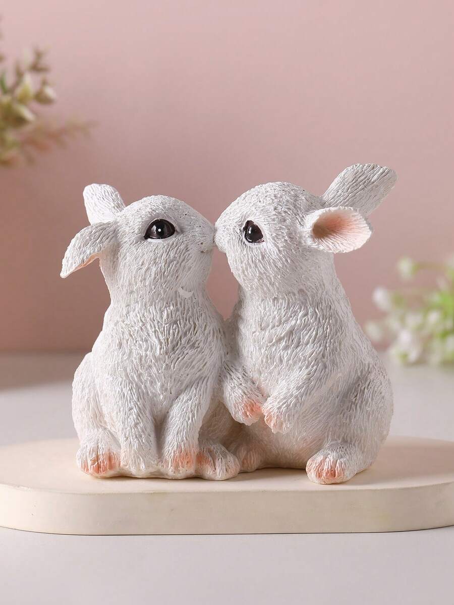 1 tượng thỏ đôi bằng nhựa, đồ trang trí lễ Phục Sinh, trang trí nhà cửa, ngày lễ, bàn làm việc. - Tượng thỏ - Xem 1