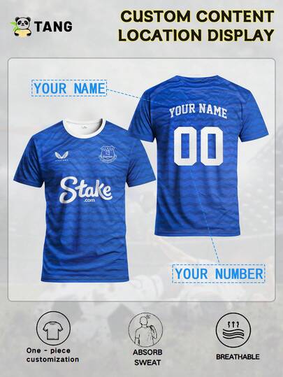 Everton 25/26 Home Customized Men's Football Jersey, Comfortable Round Neck Sports Shirt, Suitable For Football Training, Casual Wear, And Gift