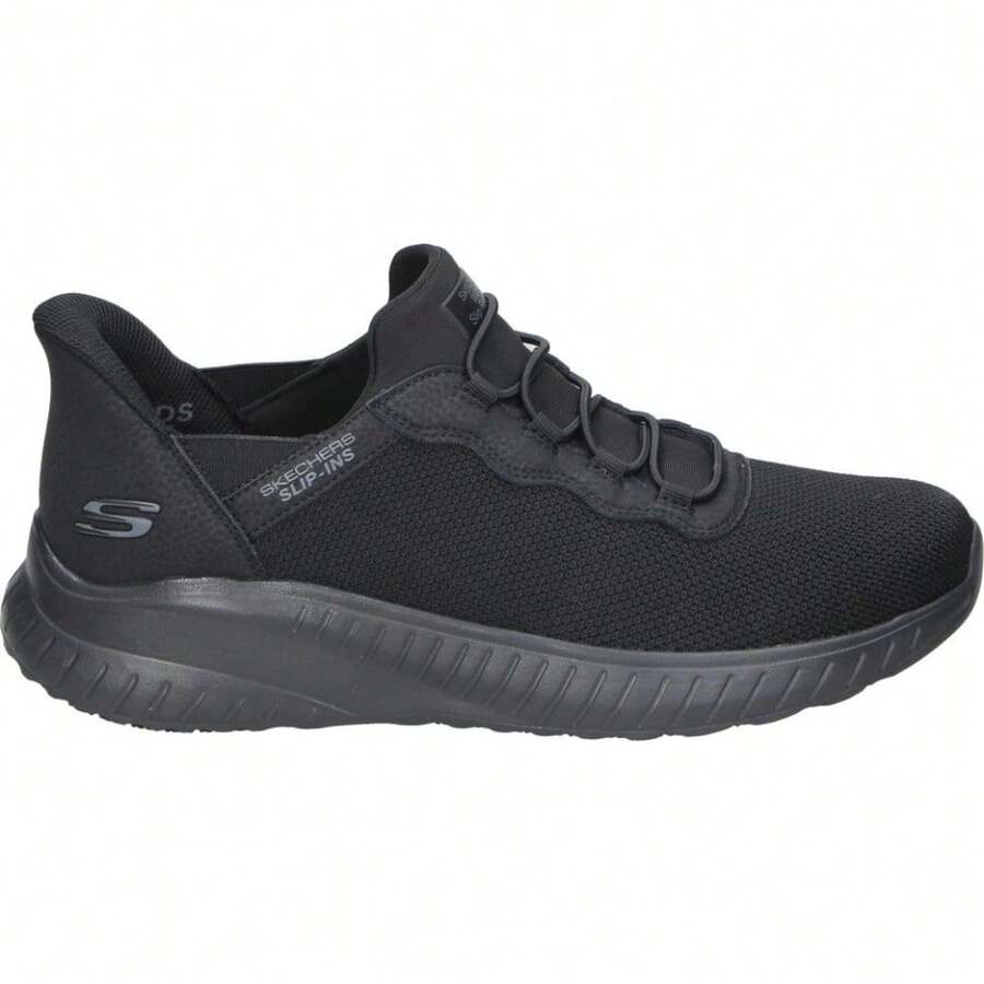 SKECHERS | Skechers Men's Work: Squad Chaos SR Stivig Slip-In Shoes, Black With Elastic Laces – Non-Slip Sole – Air-Cooled Memory Foam – Machine Washable – Electrical Hazard Protection – Model 200254EC-BLK - Black - View 1