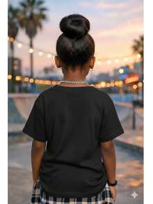 Girls' Streetwear T-Shirt, 100% Cotton, Sizes 2 To 16. Lightweight And Cool For Children And Teenagers. - 黑色 - 查看 2