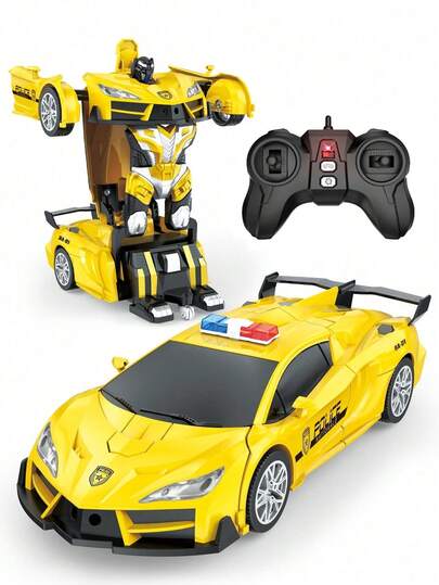 1pc Remote Control Transforming Car, One-Key Automatic Transformation Demonstration Robot Car, 2.4Ghz RC Transforming Toy Car With Flashing Lights, One-Key Transformation And 360° Rotation Drift, Transforming Toy Suitable For Children 5-9 Years Old, Birthday/Christmas Gift
