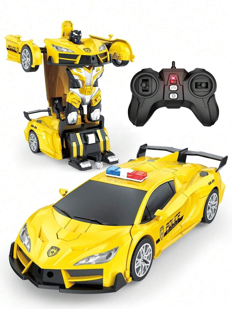 1pc Transforming Toy Car Robot, One-Key Transformation To Robot, With Flashing Light, 2.4GHz Transformable LED Headlight Remote Control Car - Yellow Sports Car, Black Sports Car, 360 Degree Rotation, One-Key Transformation, Flashing Light, Ideal Birthday Gift For Boys And Girls
