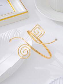 Unique Geometric Line & Spiral Design Bracelet, Fashion Jewelry Gift For Women - Gold - View 3