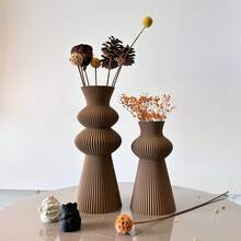 2pcs Jarrones Decorativos Plástico Estilo Bohemio Onda Rayas, Cilíndricos Redondos, Ideal para Hogar Oficina Boda Decoración, Regalo Elegante para Fiestas y Estrenas - Color de Cerámica (S+M) - Ver 2