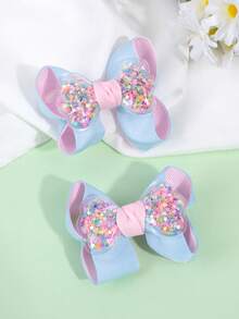 2 件/包 Pvc 閃光蝴蝶翅膀和藍色/粉色蝴蝶結髮夾 - 彩色 - 查看 8