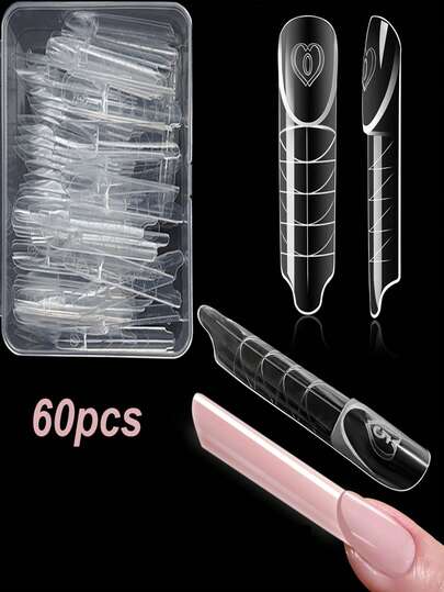 60片装双面美甲模具，15种尺寸，透明可重复使用，魔法帽，太空法式双面模具，假指甲，用于延长指甲、制作凝胶法式甲片