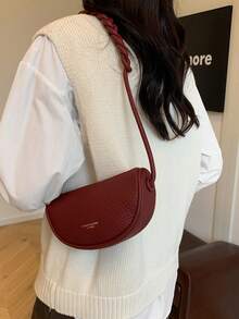 荔枝纹迷你手提包，新款时尚轻便日常单肩包，超轻迷你斜挎包，女士钱包 - 酒紅色 - 查看 4