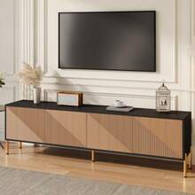 Modern TV Stand, TV Cabinet, TV Panel, Low TV Unit. Unique Color Block Design. 179 X 35 X 53.5 Cm (Length X Width X Height). - Black + Wood Tone - View 4