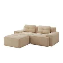 Boneless Modulsofa, Modernes L-förmiges Modulsofa für Wohnzimmer mit Tiefem Sitz, bequemes Corduroy-Cloud-Sofa mit Ottoman, Getuftetes Zweisitzer-Schlafsofa, Beige - Beige + Velours côtelé + 2 places - Voir 5